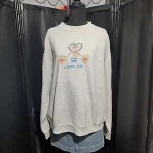 Cherokee Women's Light Gray Bear  Graphic Sweater Long Sleeve Size Large Boho